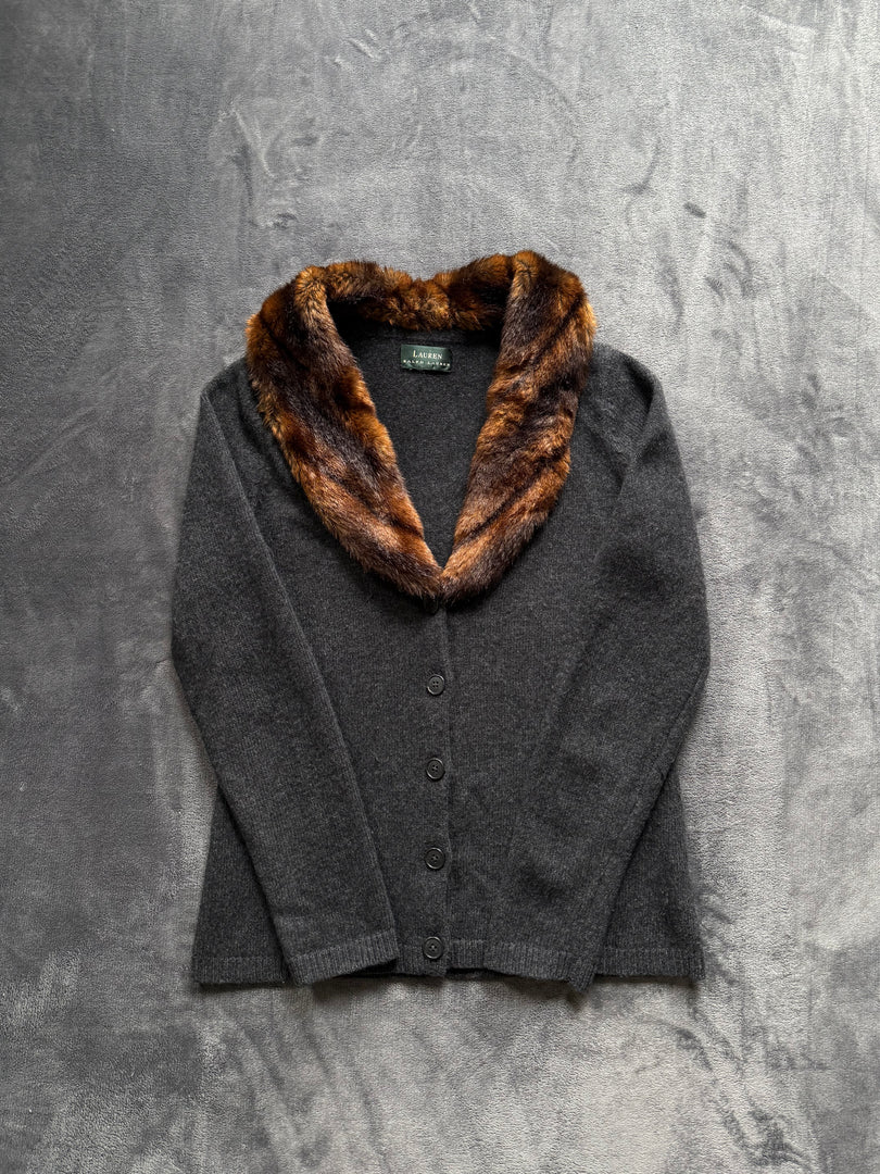 (ДАМСКО) (M) Ralph Lauren дамски кардиган с яка от кафяв косъм