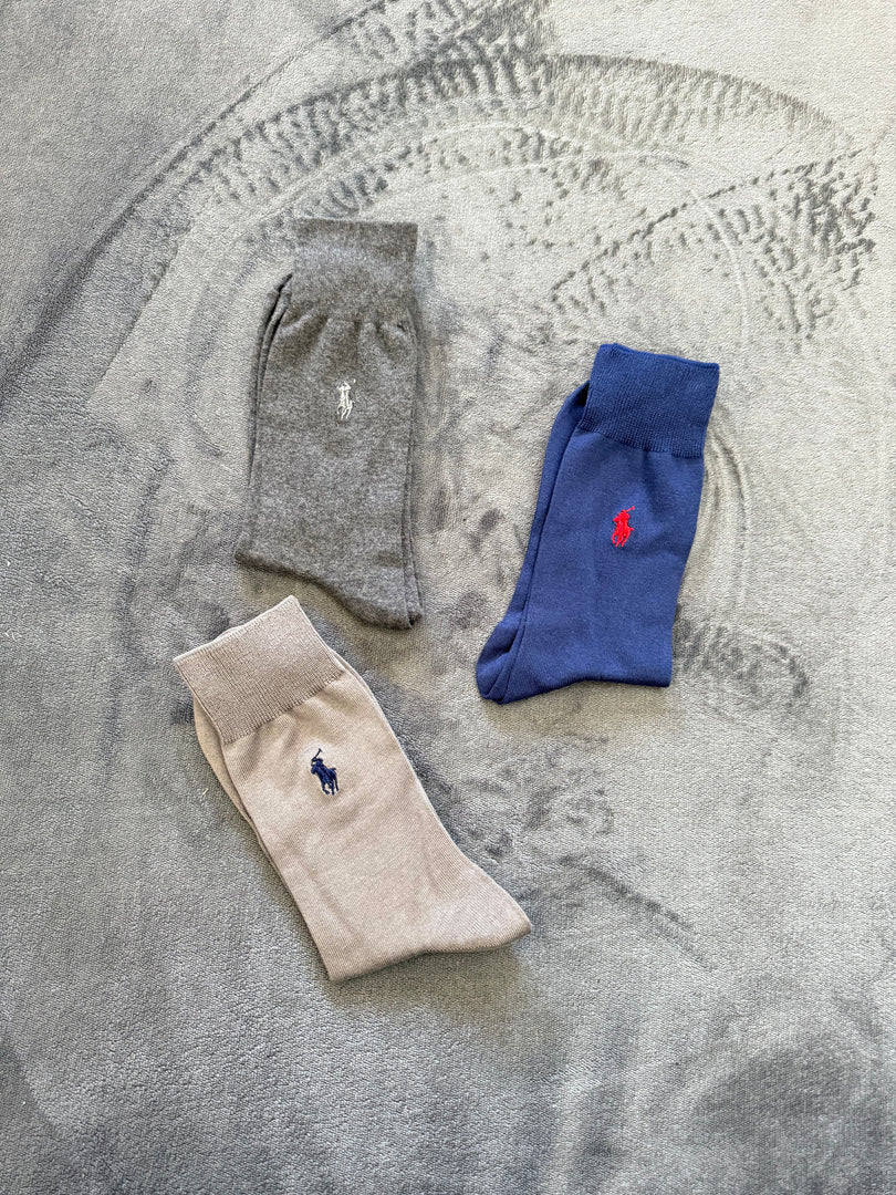 (41-46) Ralph Lauren 3 Pair Assorted Crew Socks