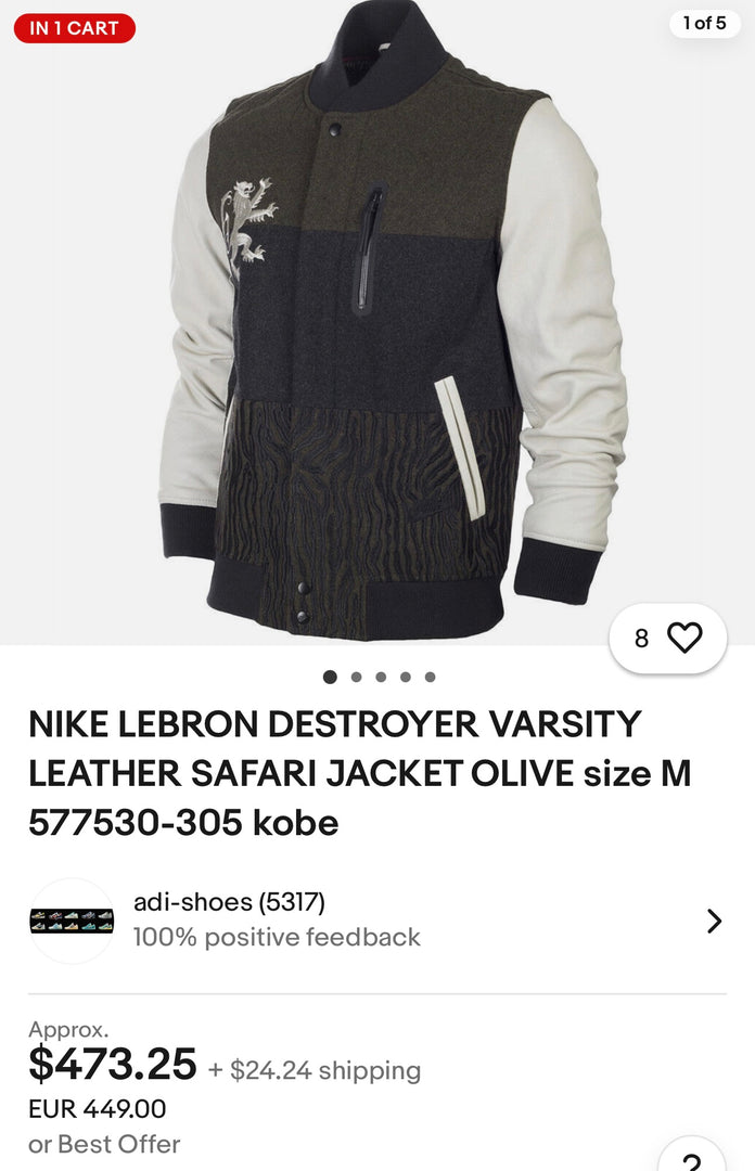 (L) Nike LeBron Destroyer Varsity Leather Safari Olive Jacket