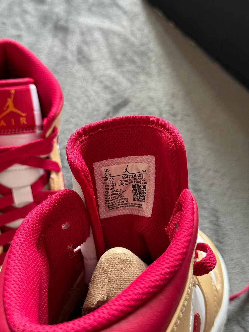 (42) Air Jordan 1 Mid Light Curry Cardinal Shoes