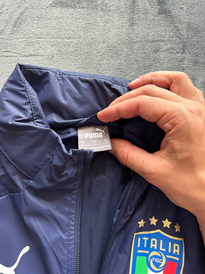 (НОВО) (XS) Puma x Italia мъжко шушлеково горнище (качулка скрита в яката)